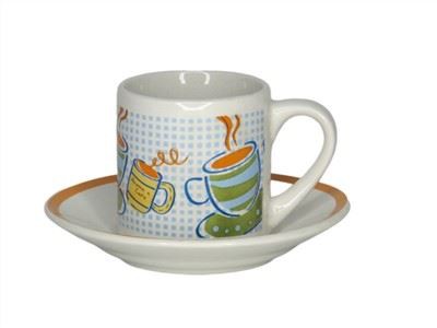 Set ceașcă de cafea și farfurii din ceramică